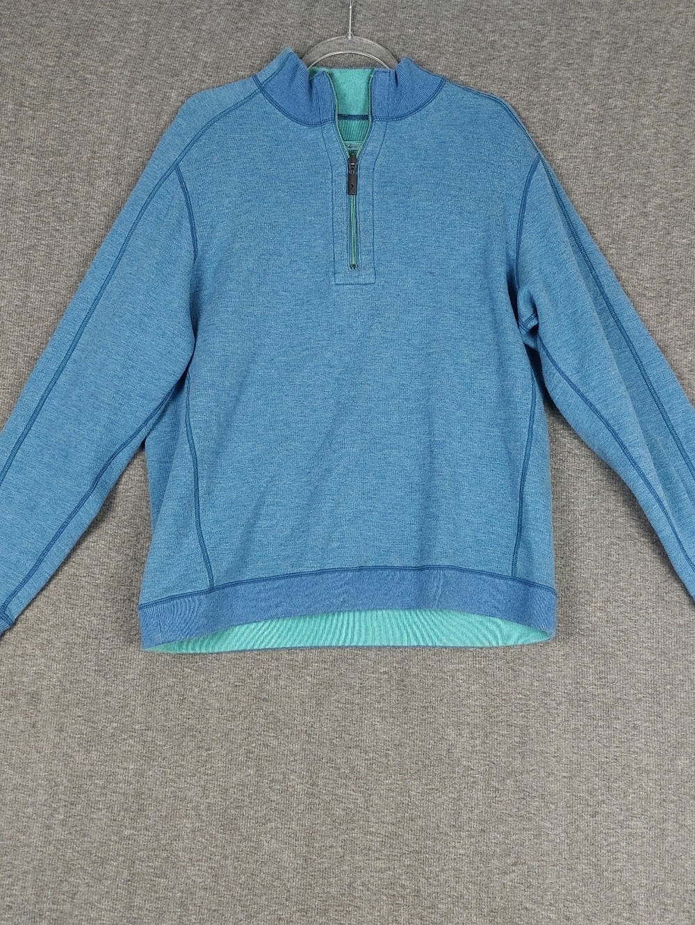TOMMY BAHAMA MENS BLUE MINT REVERSIBLE QUARTER ZIP LONG SLEEVE SWEATSHIRT SIZE L